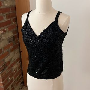 Eileen Fisher NWOT Black Sequin Surplice Shell Cami Sweater